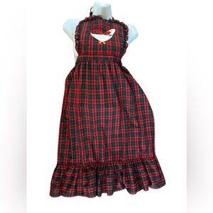 VTG Gourmet Gallery Red GreenTartan Plaid Holiday GOOSE Ruffled Apron OS Quilted